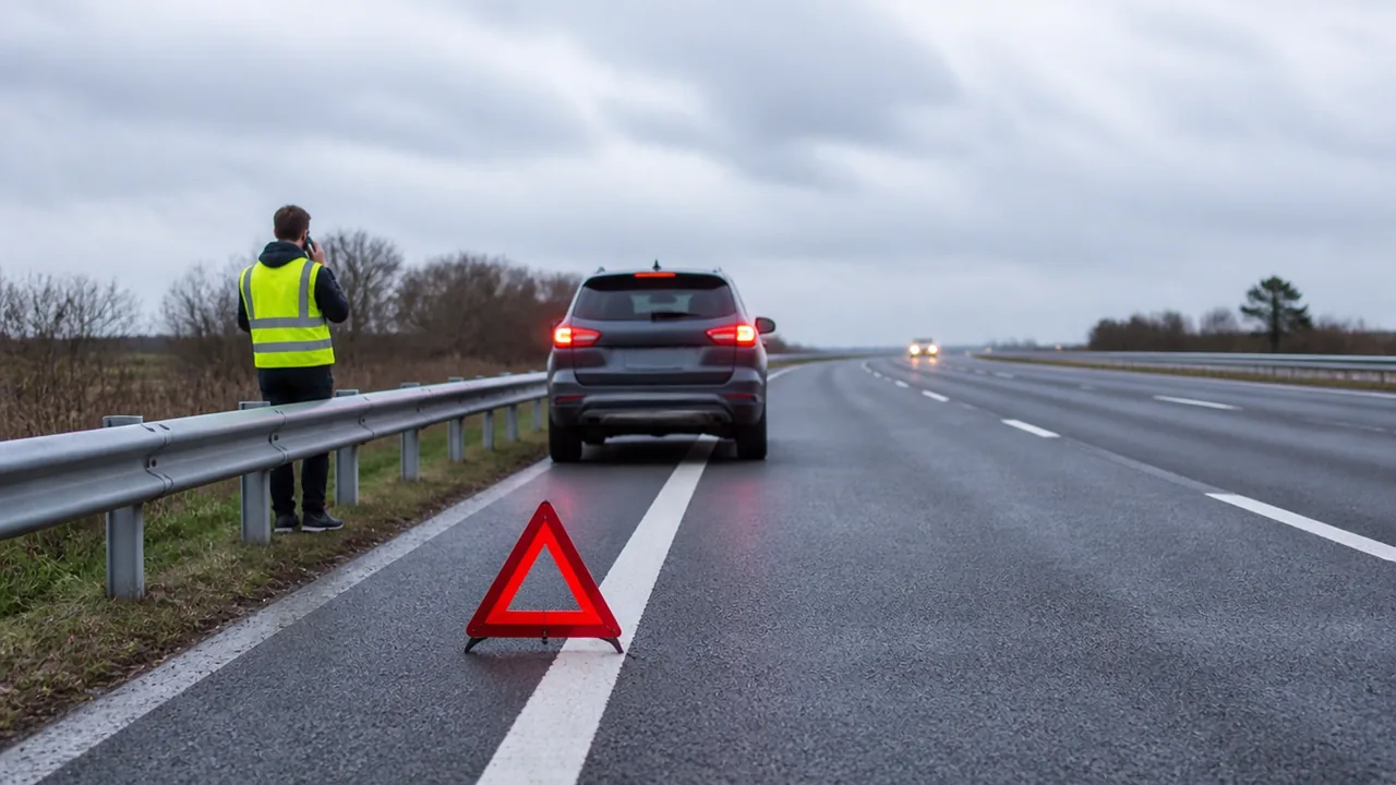Image générée par intelligence artificielle Panne sur autoroute : les bons réflexes pour rester en sécurité — illustration générée par IA
